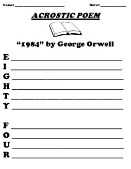 Preview of “1984” by George Orwell ACROSTIC POEM WORKSHEET