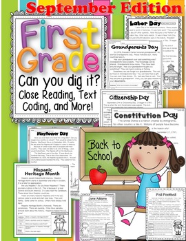 Preview of 1st Grade Close/Guided Reading Text Coding Leveled Passages September Digital