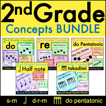 Preview of *2nd Grade Music Concepts for do, re, pentatonic, half note & sixteenths BUNDLE