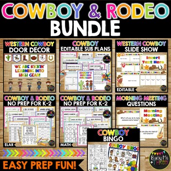 Preview of Rodeo and Cowboy Themed BUNDLE  | Bingo | No Prep Worksheets | Door Display