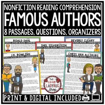 Preview of Famous Authors Biography Nonfiction Reading Comprehension Passages 3rd 4th Grade