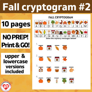 Preview of #2 FALL cryptogram worksheets: no prep Decoding upper/lowercase WORDS & PHRASES