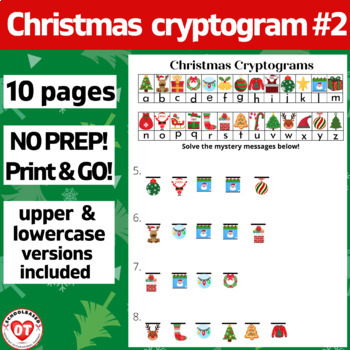 Preview of #2 OT CHRISTMAS cryptogram worksheets: 10 no prep pages Decode secret words