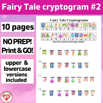 Preview of #2 OT FAIRY TALE PRINCESS cryptogram worksheets: 10 no prep pages decoding words