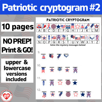 Preview of #2 OT MEMORIAL DAY Cryptogram worksheets 10 no prep pgs decoding words/phrases
