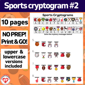 Preview of #2 OT SPORTS cryptogram worksheets: 10 no prep pages: Decode words/phrases