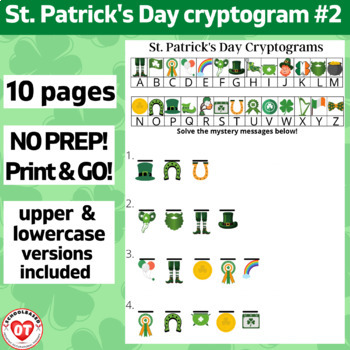 Preview of #2 OT ST. PATRICK'S DAY cryptogram worksheets: 10 no prep pgs: decoding words