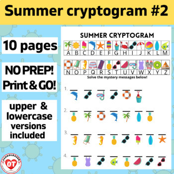 Preview of #2 OT SUMMER cryptogram worksheets: 10 no prep pages: Decode words/phrases