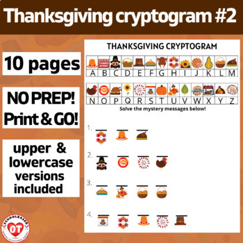 Preview of #2 OT THANKSGIVING cryptogram worksheets: upper/lowercase Decode words/phrases