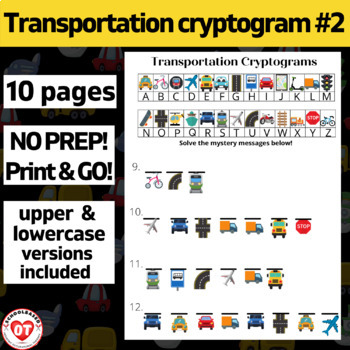 Preview of #2 OT TRANSPORTATION  cryptogram worksheets: 10 no prep pages: Decoding words