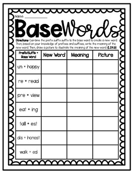 Preview of (((2 PAGES))) Base Words & Root Words Prefixes/Suffixes Worksheets