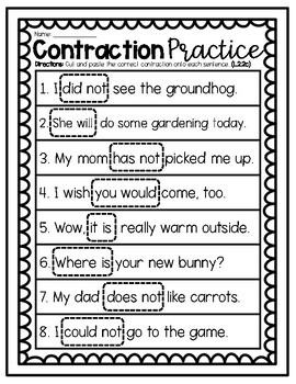 2 pages contractions and apostrophes worksheet tpt