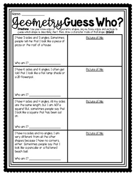 Preview of (((2 PAGES))) Geometry Guess Who? 2D Shape Activity