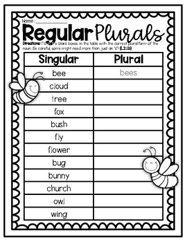 Preview of (((2 PAGES))) Regular and Irregular Plurals Worksheets