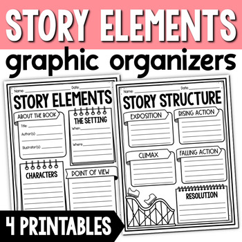 Preview of Story Elements, Story Structure, and Story Summary Graphic Organizer Worksheets