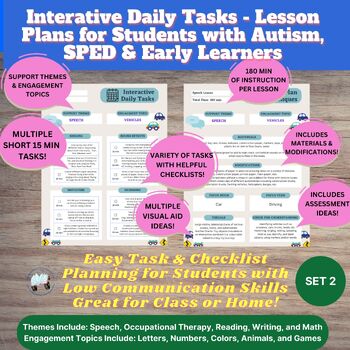 Preview of #2 Set Interactive Daily Tasks - Lesson Plans for Autism, SPED, & Early Learners