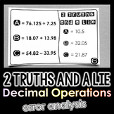 "2 Truths and a Lie" Decimal Operations Review Math Error 