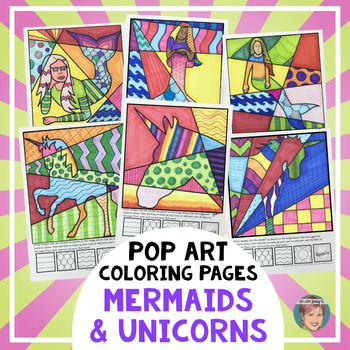 Preview of Summer Activity | Pop Art Mermaid & Unicorn Coloring Pages + Writing Prompts!