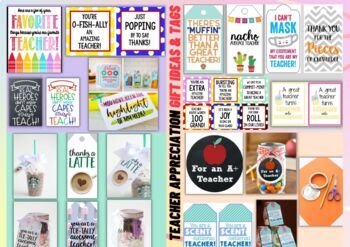 Preview of +20 Editable Teacher Appreciation Week Gift Tags and Teacher Gift Ideas