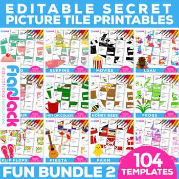 Preview of EDITABLE Mystery Picture Worksheets Templates FUN THEME BUNDLE 2