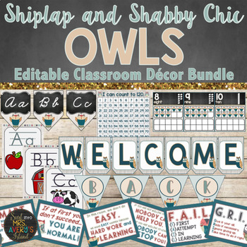 Preview of Owls Classroom Theme Decor Bundle Editable
