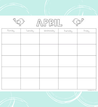 12 Blank Monthly Calendars- 5 Day Weeks in Horizontal Format | TPT