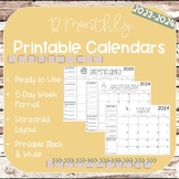 *2023-2024* 12 Monthly Printable Calendars- Horizontal Layout