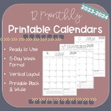 *2023-2024* 12 Monthly Printable Calendars- Vertical Layout (M-F)