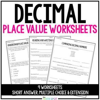 decimal place value worksheets distance learning packet by the math spot
