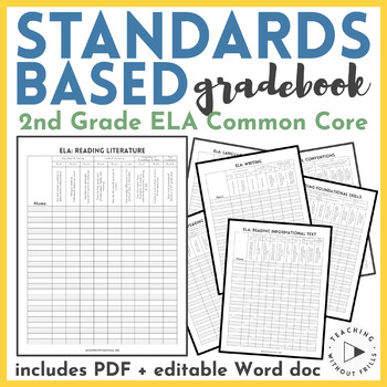 Preview of Common Core Standards-Based Gradebook - 2nd Grade ELA Checklist - PDF & Editable