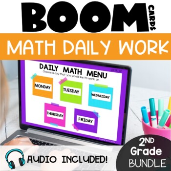 Preview of 2nd Grade Morning Work Math - Boom Cards Digital Daily Math Warmup Review Bundle