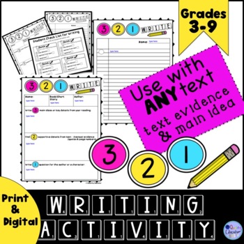 Preview of "3, 2, 1" Writing, Graphic Organizer, Fiction/Nonfiction, digital & printable