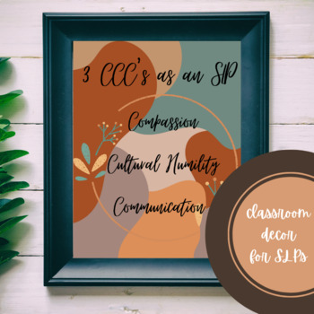Preview of '3 CCC's as an SLP' Speech Therapy Poster, Boho Classroom Decor, Wall Art