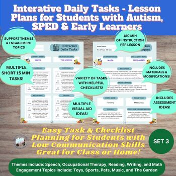Preview of #3 Set Interactive Daily Tasks - Lesson Plans for Autism, SPED, & Early Learners