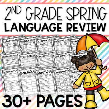 Preview of Spring 2nd Grade Language Arts Review Worksheet Pages