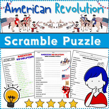 Preview of (3rd,4th,5th,6th) American Revolution Scramble Puzzle Worksheet Activity No Prep