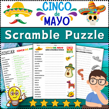 Preview of (3rd, 4th, 5th, 6th) Cinco de Mayo Scramble Puzzle Worksheet Activity ⭐No Prep⭐