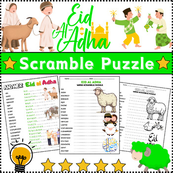Preview of (3rd,4th,5th,6th) Eid al Adha Scramble Puzzle Worksheet Activity⭐No Prep⭐