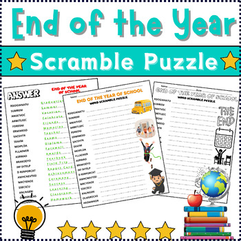 Preview of (3rd,4th,5th,6th) End of The Year Scramble Puzzle Worksheet Activity⭐No Prep⭐