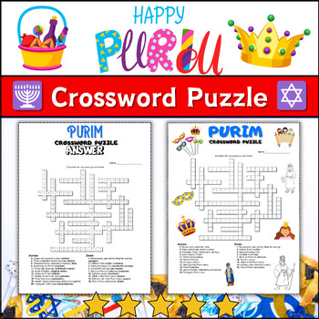 Preview of (3rd, 4th, 5th, 6th Grade) PURIM Crossword Puzzle Worksheet Activity ⭐No Prep⭐