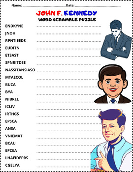 Preview of (3rd,4th,5th,6th) JOHN F. KENNEDY Scramble Puzzle Worksheet Activity⭐No Prep⭐