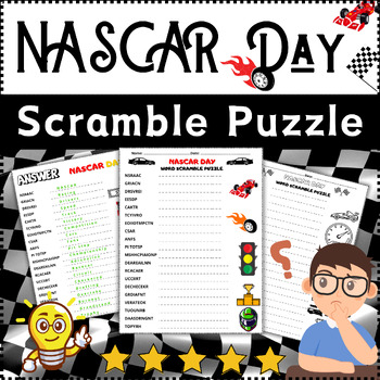 Preview of (3rd, 4th, 5th, 6th) NASCAR Day Scramble Puzzle Worksheet Activity ⭐No Prep⭐