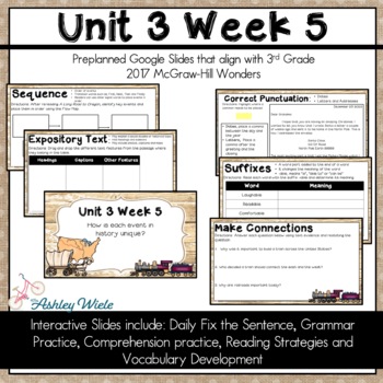 Preview of  3rd Grade 2017 Wonders Unit 3 Week 5- Daily Slides