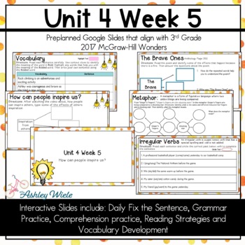 Preview of  3rd Grade 2017 Wonders Unit 4 Week 5- Daily Slides