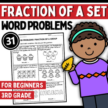 Preview of ❤️ 3rd grade Math Fraction Word Problems Fraction of a Group Task card no prep