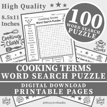 Preview of (3th, 5th, 6th,, 10th Grade) COOKING TERMS Word Search Puzzle Worksheet Activity