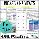 Biomes / Habitats Worksheets - Reading Comprehension Passa