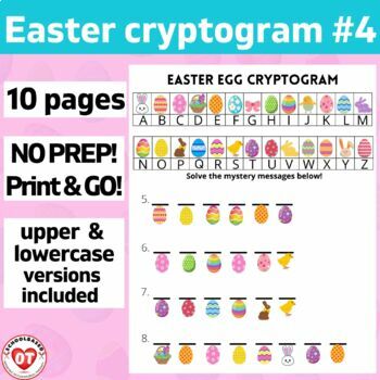 Preview of #4 OT Easter Cryptogram worksheets: 10 no prep pages: decoding words/phrases