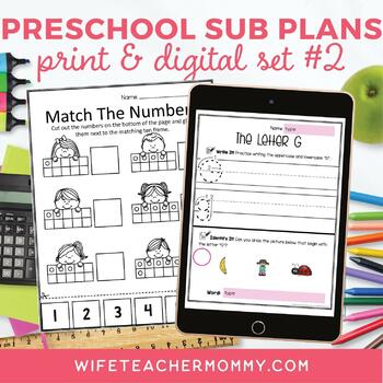 Preview of Preschool Sub Plans- Pre K Sub Plans Set #2 Print + Google Bundle