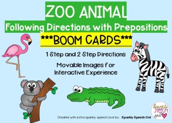 Preview of Zoo Animals Following Directions with Prepositions BOOM CARDS
